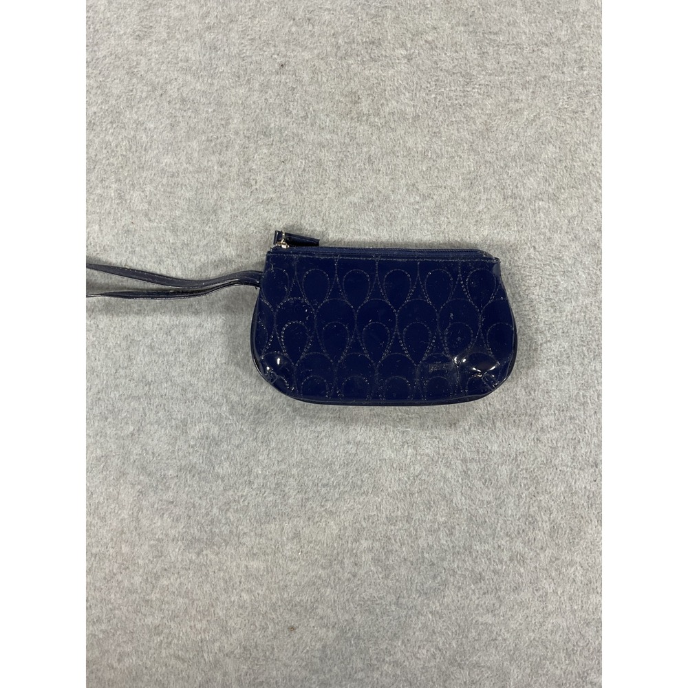 Pur Cosmetics Navy Blue Patent Quilted Small Wristlet Makeup Bag Pouch